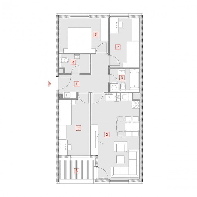 Četverosobni stan, 2.kat - Tlocrt stana
