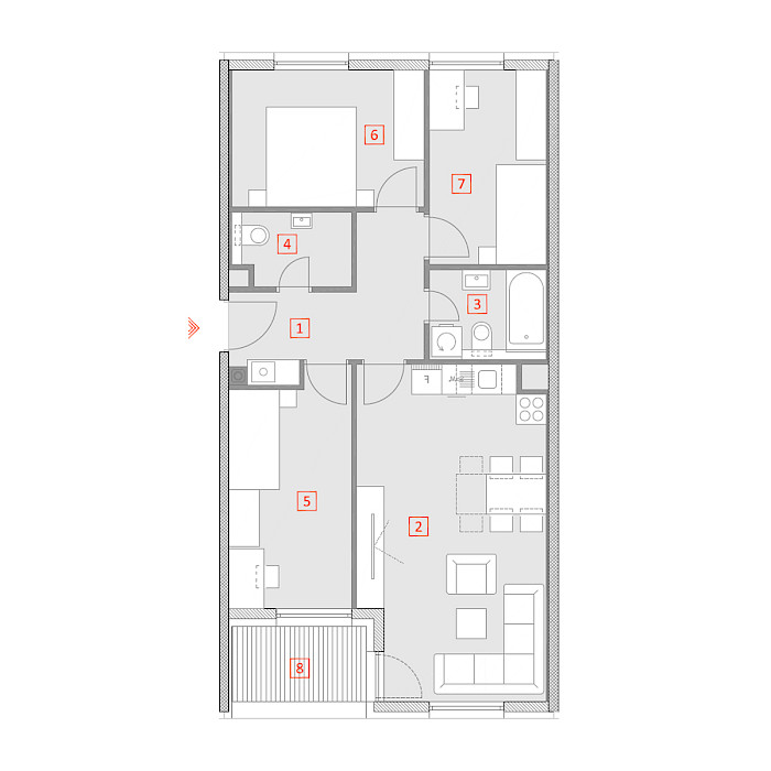 Četverosobni stan, 2.kat - Tlocrt stana