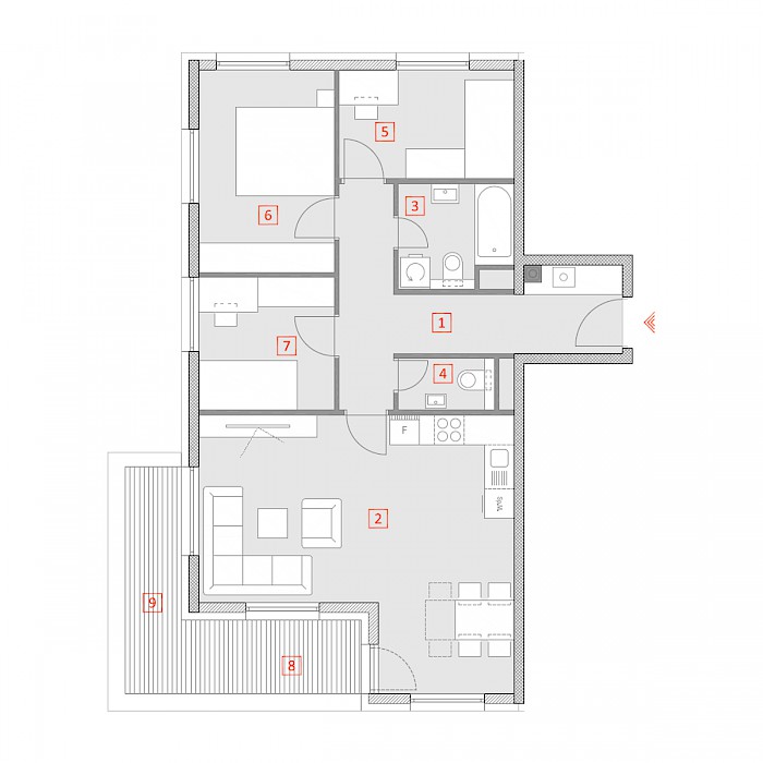 Četverosobni stan, 3.kat - Tlocrt stana
