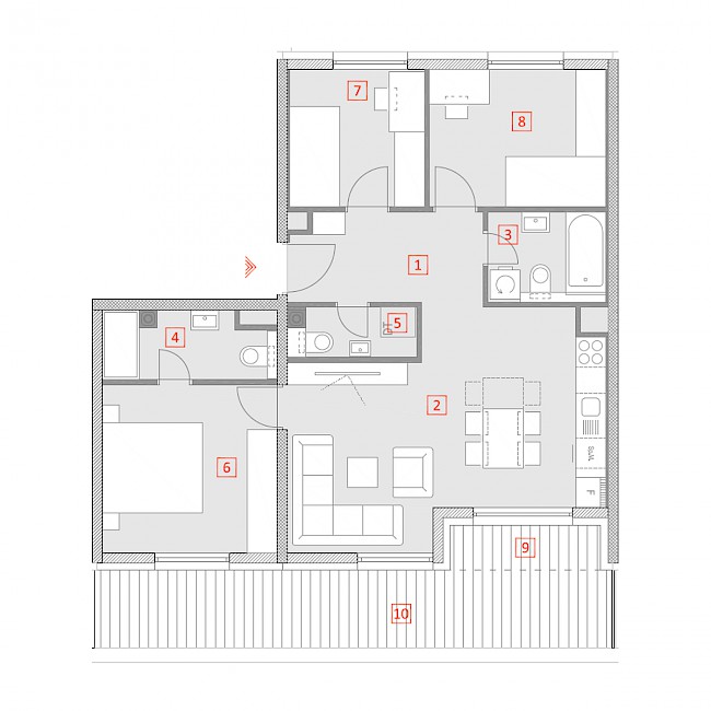 Četverosobni stan, 4.kat - Tlocrt stana