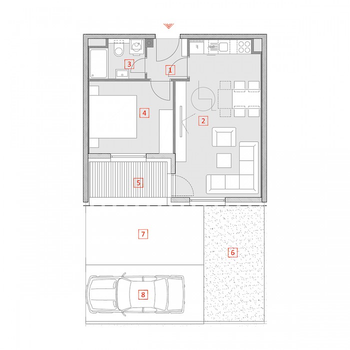 Dvosobni stan, Prizemlje - Tlocrt stana