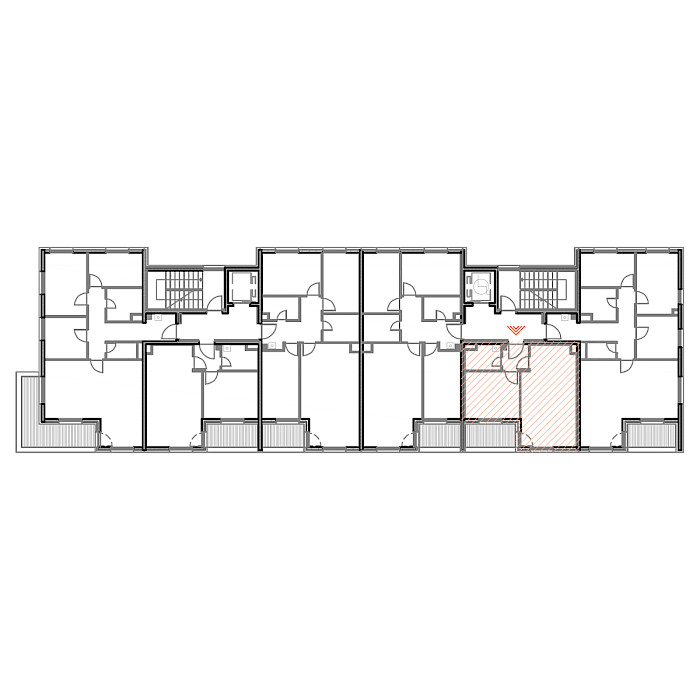 Dvosobni stan, 1.kat - Prikaz stana u objektu - Tlocrt