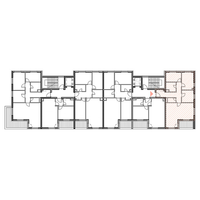 Četverosobni stan, 2.kat - Prikaz stana u objektu - Tlocrt