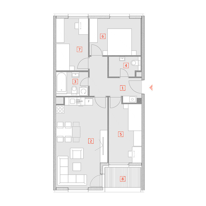 Četverosobni stan, 3.kat - Tlocrt stana